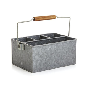 Cubo de metal galvanizado antiguo con asa de madera, organizador de utensilios vintage para cocina, para uso doméstico y hotelero - Product Image 4