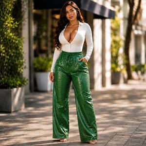 Pantalon slim en cuir gaufré crocodile pour femme, pantalon streetwear, pantalon en cuir croco pour femme - Product Image 1
