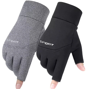 Guantes Deportivos de Piel para Pesca con Mosca, Medios Dedos, Negros y Grises, de Secado Rápido, Accesorios de Pesca para Exteriores, 1 Par - Product Image 1