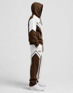 ONETEN APPARELS <b>Men</b> <b>White</b> Brown Color Block Waterproof Acid Wash Tracksuit Hooded Zipper Full Sleeve Casual <b>Joggers</b> Sweatshirt - Product Image 4