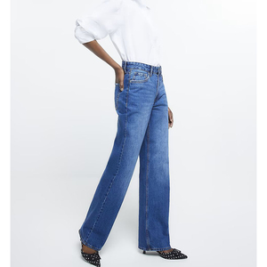 Vaqueros de mezclilla lavados elegantes para mujer en oferta, estilo casual de noche, último look, rectos, azules, largos, de lujo - Product Image 4