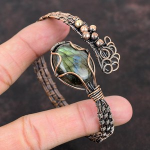 Labradorite Copper Cuff <b>Bracelet</b> Labradorite <b>Bracelet</b> Wire Wrapped Jewelry <b>Adjustable</b> <b>Bracelet</b> Gemstone Cuff <b>Bracelet</b> Handmade - Product Image 4