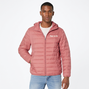 Lightweight Canvas <b>Puffer</b> <b>Jacket</b> Winter Stand Collar Zipper Closure Front Logo Waterproof Breathable Hooded <b>Cheap</b> Price for Sale - Product Image 3