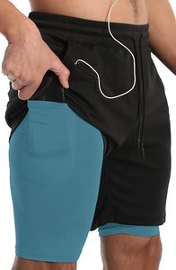 Custom Logo Men's Double <b>Layer</b> Blank Sports Athletic Workout Running Gym Shorts With Liner Breathable 2 In 1 Activewear Shorts - Product Image 3