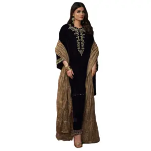 Walvat-vestido negro de 3 piezas para mujer, kameez shalwar vestido de fiesta, césped, traje increíble, superventas, pakistaní, indio y de invierno