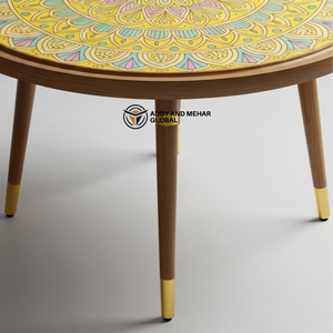 Yellow Meena Pattern Wooden Side <b>Stool</b> – Elegant Handcrafted Accent <b>Stool</b> for Home Decor - Product Image 5