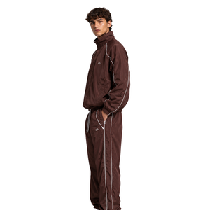 Survêtement unisexe en nylon léger coupe-vent de haute qualité avec logo personnalisé, veste de survêtement à col montant et passepoil contrastant, pantalon large - Product Image 3
