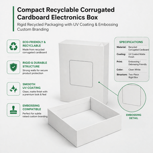 Compact Recyclable Corrugated Cardboard Electronics Box | Rigid Recycled Packaging with UV Coating & Embossing Custom Branding - Product Image 4