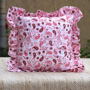 Housses de coussin décoratives rectangulaires bohèmes indiennes faites à la main, imprimées au bloc, à volants floraux, pour oreillers décoratifs - Product Image 1