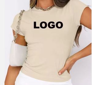 T-shirt tendance pour femmes à manches courtes, col rond, vêtements décontractés, couleur unie, impression numérique estivale - Product Image 3