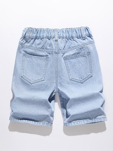 Shorts en jean délavé pour homme, coupe droite, taille mi-haute, décontracté, pour l'été, en coton respirant avec fermeture éclair - Product Image 2