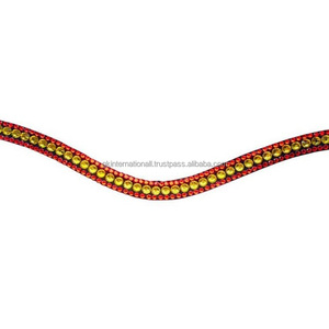 <b>Top</b> Quality Equestrian Products handmade Curved Shape Leather horse brow band with 3 row crystals rhinestones and pearls <b>chain</b> - Product Image 6