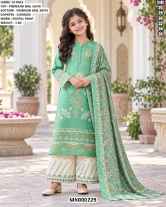 Salwar Kameez vert à imprimé numérique pour filles, tenue traditionnelle indienne pakistanaise, vêtements ethniques pour enfants, MK000229 - Product Image 1