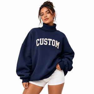 New Trendy Style Latest Design <b>Women's</b> Oversized <b>Navy</b> Blue Color Mockneck Sweatshirt With Eco-Friendly Breathable Features - Product Image 1