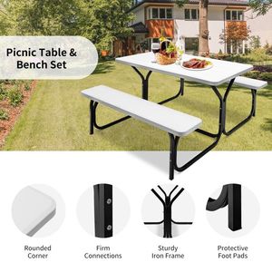 All Weather Outdoor Garden <b>Set</b> Picnic <b>Table</b> <b>Bench</b> with Metal Base <b>and</b> Wood Top for Any Weather Conditions - Product Image 4