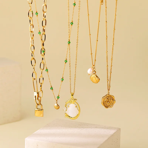 สร้อยคอทรงเรขาคณิตสำหรับผู้หญิง ทำจากสแตนเลส 304 พร้อมสายเคเบิลชุบทองคำแท้ 18K - Product Image 1