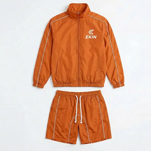 OEM Wholesale Men's Lightweight Tracksuit Set <b>Zip</b> <b>Up</b> <b>Jacket</b> With Shorts Athletic Jogging Suit Side Stripe - Product Image 1