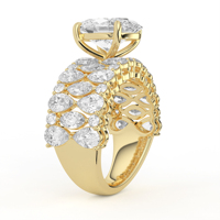 Anillo llamativo de diamante de corte ovalado con mosaico de celosía, ancho de 1155 mm, oro amarillo, pera marquesa, joyería nupcial fina