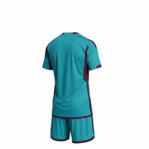 Ensemble short et maillot de football pour homme, vert sarcelle, col rond, manches courtes, anti-humidité, coupe athlétique, toutes saisons, couleur unie, design à blocs - Product Image 3