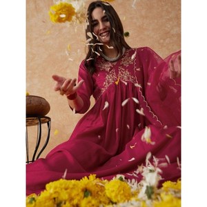 ÚLTIMO VICHITRA SECUENCIA DE BORDADO DE SECUENCIA TRABAJO ALIA CUT KURTI BOTTOM CON DUPATTA RANI - Product Image 3