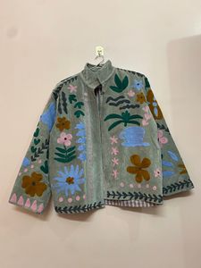 Handmade Vintage Suzani Embroidered <b>Winter</b> Short Velvet Jacket with Pocket Windproof and Breathable Filled with Cotton - Product Image 4