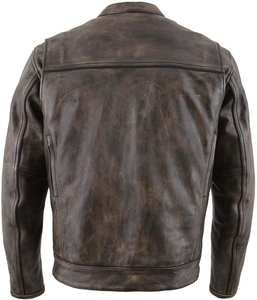 Veste en cuir véritable pour homme, en cuir de vachette pleine fleur, avec rembourrage personnalisé, design vieilli, pour motards et motocyclistes - Product Image 3