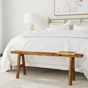Banco de Entrada Rústico de Madera Maciza con Acabado Natural, Asiento con Borde Natural y Patas de Caballete para Sala de Estar y Dormitorio - Product Image 4