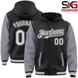 เสื้อฮู้ดดี้สีม่วงแบบกำหนดเอง สไตล์ Letterman ติดกระดุมด้านหน้า เหมาะสำหรับใส่เป็นทีม - Product Image 4