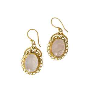 Elegantes Pendientes Colgantes de Cuarzo Rosa Chapados en Oro de 18K, Joyería Bohemia para Mujer con Piedras Preciosas Naturales Ovaladas, Perfecciones de Latón Indio - Product Image 2