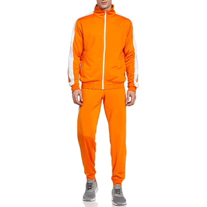 Ensemble de jogging pour homme, orange, style sportif, col montant zippé, respirant, en polyester, coupe classique - Product Image 1