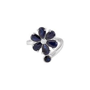 Blue Sapphire and Diamond <b>Ring</b> with Prong Setting in Rhodium Plated 92.5 Sterling Silver - Product Image 6