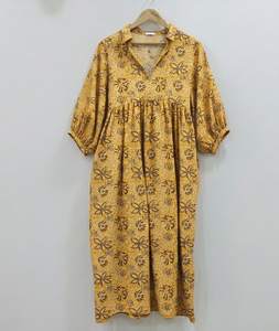 Vestido Midi Formal de Oficina para Mujer, Estampado a Mano, 100% Algodón, Cuello en V, Ecológico, Transpirable, con Mangas Abullonadas y Estampado Floral, Corte en A Simple - Product Image 6