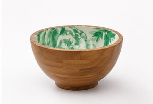 Ensemble de bols de service en bois faits à la main avec impression décorative en émail, bols à salade, à soupe et à mélanger - Product Image 2