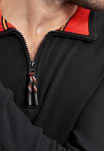 Pull à col zippé pour homme, coupe classique, en velours côtelé noir uni, avec logo sur le devant, doublé, décontracté, col rond, respirant pour l'hiver - Product Image 4