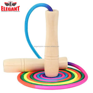 Corde à sauter couleur arc-en-ciel, corde à sauter réglable avec manche en bois pour les exercices de plein air de fitness pour garçons et filles - Product Image 2