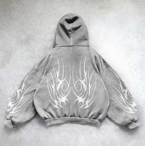 Sudadera con Capucha Oversize de Algodón 100% con Cremallera, Estampado DTG y Bordado, Textura Oscura, Estilo Urbano Popular - Product Image 2