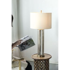 Lampada da Tavolo in Vetro Specchiato Oro 16x16x35 con Paralume in Tessuto Bianco, Elegante Decorazione per la Casa - Product Image 6