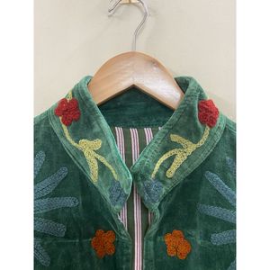 Hand Embroidered <b>Velvet</b> Jacket <b>Women</b> Mandarin Collar Full Sleeve Autumn Floral Pattern open Closure Bohemian Style <b>Coat</b> - Product Image 3