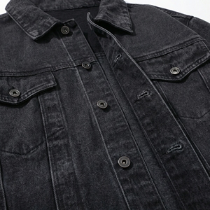 Black Washed Denim <b>Trucker</b> <b>Jacket</b> | Streetwear Button Up Denim <b>Jacket</b> | Vintage Style Denim Coat | Custom OEM Manufacturer - Product Image 5