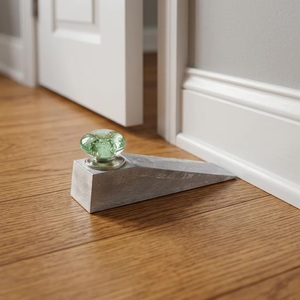 Butée de porte minimaliste en zinc avec bouton en cristal vert, fixation au sol, pour entrée, design durable - Product Image 2
