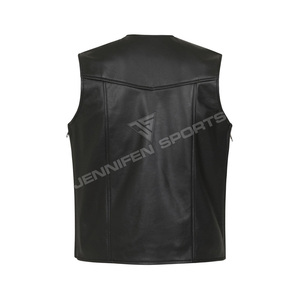Chaqueta de cuero de vaca para hombre, sin cuello, transpirable, para ocio al aire libre, motocicleta, con cremallera, para primavera y verano - Product Image 3