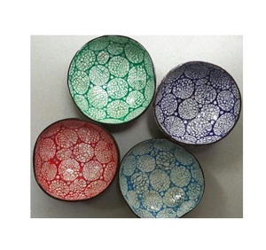 Tazón de Cáscara de Coco Natural Pintado a Mano con Incrustaciones de Madreperla, Diseño Personalizado, Hecho a Mano, Ecológico, Decorativo, Proveedor de Exportación - Product Image 5