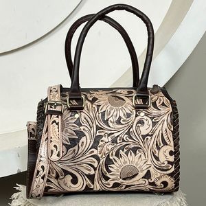 Juego de Maletas de 3 Piezas de Cuero Genuino con Diseño Floral Personalizado, Estilo Occidental, Bolsa de Viaje Tipo Bandolera - Product Image 3
