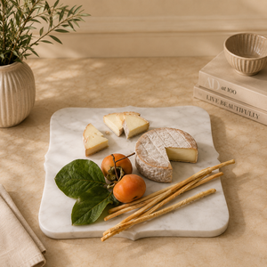Plateau de service en marbre avec poignées dorées, plateau de service élégant en marbre, plateau de bar en marbre - Product Image 3
