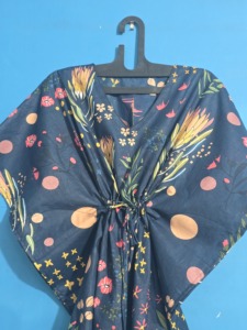 Women Blue Floral Printed Eco-Friendly Cotton <b>Kaftan</b> Dress ODM Loose Fit Beach Cover Summer <b>Maxi</b> Loungewear Resort Wear Boho - Product Image 2