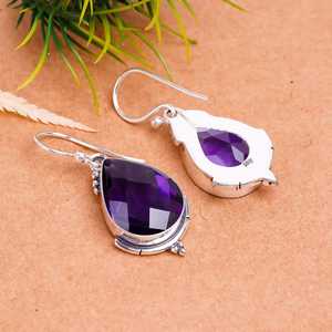 Nikhil Gems NG-033 Natural Pear Amethyst Drop <b>Earrings</b> Sterling Silver 925 Handmade Jewelry Trendy Third Party Certified - Product Image 3