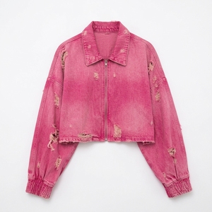 Chaqueta vaquera con cierre de cremallera, mangas largas, corte casual, tela resistente, elegante, ropa exterior para el día a día para mujeres modernas - Product Image 2