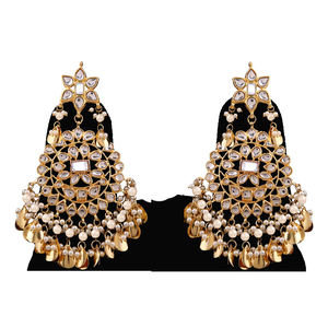 Pendientes colgantes Kundan Jadau, estilo Hyderabad, de aleación con perlas blancas, modernos, para bodas, para mujeres y niñas - Product Image 2