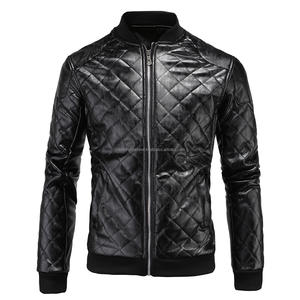 Veste d'hiver en cuir à manches longues pour homme, couleur unie, diamant, personnalisé, décontracté, Slim, col montant, zip, Style OEM - Product Image 1