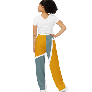 Pantalones Deportivos Geométricos con Bloques de Color para Mujer, Color Mostaza y Gris, Cintura Elástica, Leggings de Punto Elásticos de Longitud Completa para Todas las Temporadas - Product Image 4